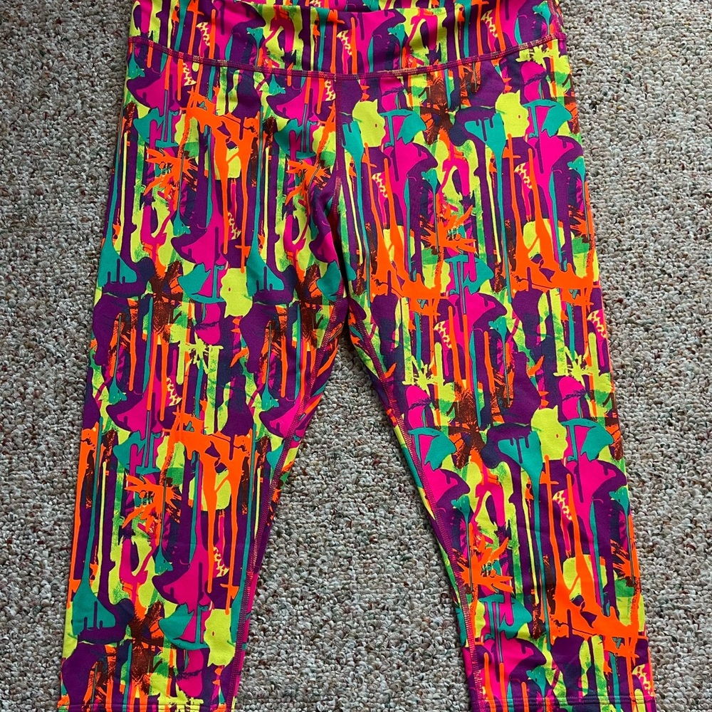 Zumba Fitness Purple, Pink, Yellow and Orange Capri Leggings